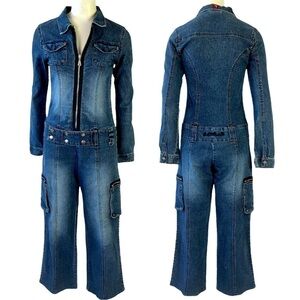LOGIK BLUE JEANS JUMPSUIT OVERALL Y2K LONG  SLEEVES JUMPSUIT 90s VINTAGE SIZE 26